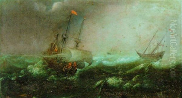 Dutch Barges In Coastal Waters Oil Painting by Bonaventura Peeters the Elder