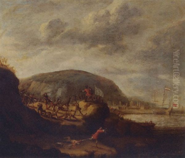 A Battle On A Cliff In The America's(?) Oil Painting by Bonaventura Peeters the Elder