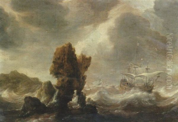 Skepp I Storm Oil Painting by Bonaventura Peeters the Elder