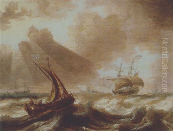 British Craft In A Swell In Coastal Waters Oil Painting by Bonaventura Peeters the Elder