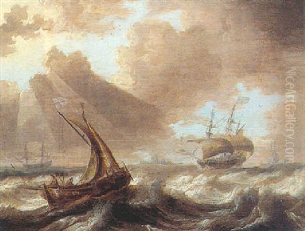 English Men-of-war And A Smalschip In A Passing Storm Oil Painting by Bonaventura Peeters the Elder