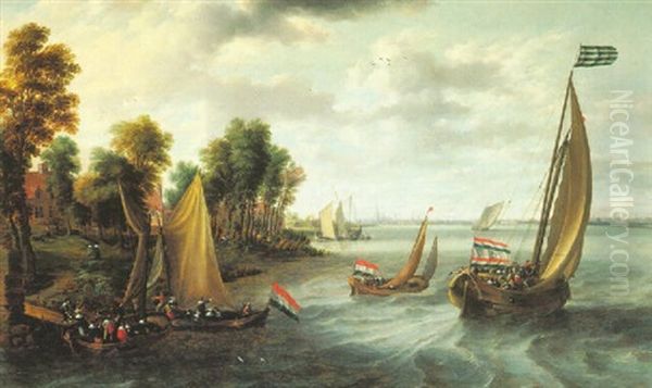 The Liefekenshoek On The River Schelde Near Antwerp Or Saint Anneke With A View Of Antwerp Beyond Oil Painting by Bonaventura Peeters the Elder