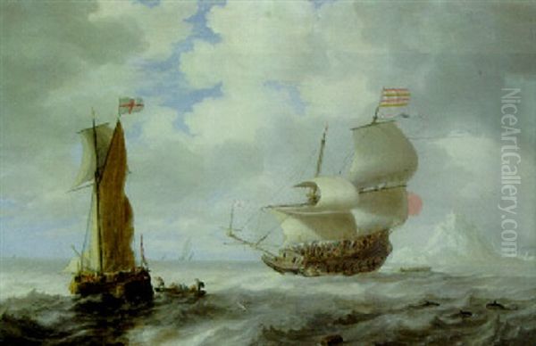 Spanish Warship And An English Yacht In Choppy Seas Off Archangel, Novaya Zemlya Oil Painting by Bonaventura Peeters the Elder