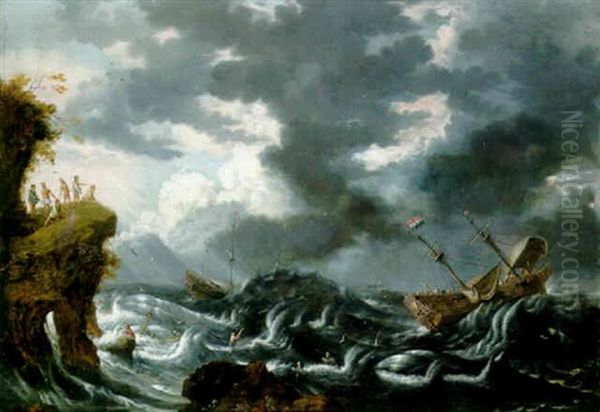 Ships Foundering In A Storm Off The South American Coast Oil Painting by Bonaventura Peeters the Elder