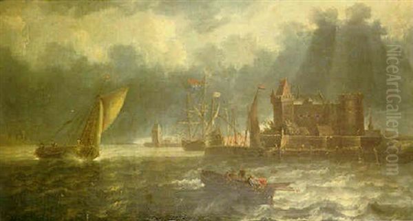 Shipping In A Stiff Breeze In A Dutch Harbour Oil Painting by Bonaventura Peeters the Elder