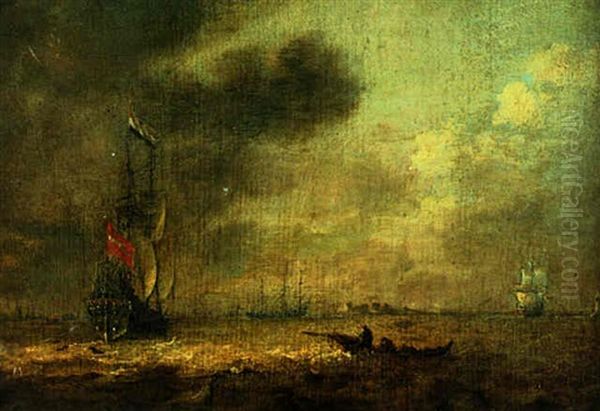 A Dutch Man-o'-war And Other Shipping Offshore Oil Painting by Bonaventura Peeters the Elder