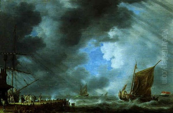 Bateau De Peche Hollandaise Pres De L'embarcadere Oil Painting by Bonaventura Peeters the Elder