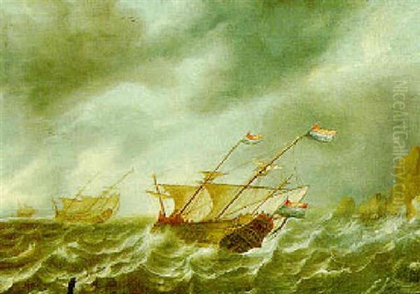 Ships In Stormy Waters Oil Painting by Bonaventura Peeters the Elder