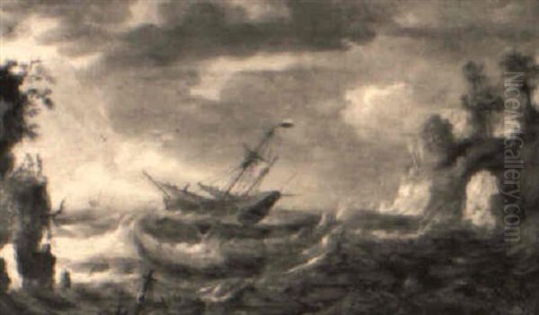 A Merchantman Foundering Off A Rocky Coast In A Gale Oil Painting by Bonaventura Peeters the Elder