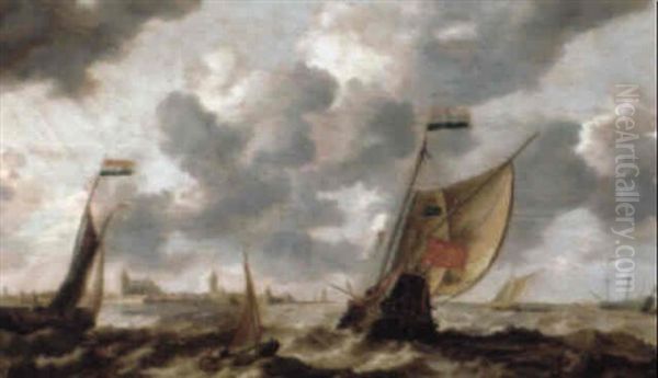 Marine Med Sejlskibe Oil Painting by Bonaventura Peeters the Elder