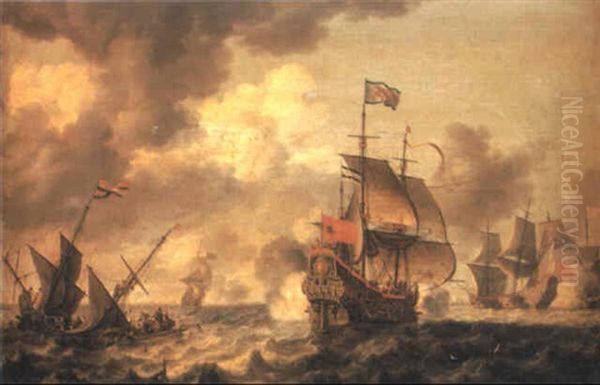 Naval Action Between Dutch Shipping Including The Flagship Zwolle Oil Painting by Bonaventura Peeters the Elder