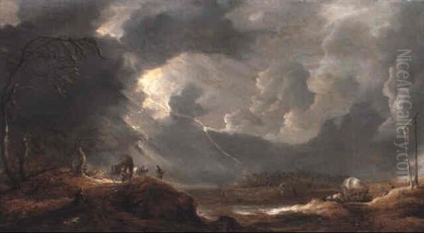 Stormy Landscape With Carts And Drovers Oil Painting by Bonaventura Peeters the Elder