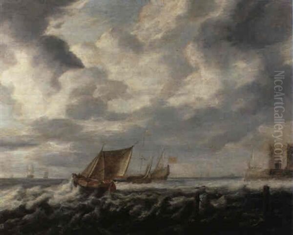 Smalschips Sailing In A Strong Breeze Oil Painting by Bonaventura Peeters the Elder