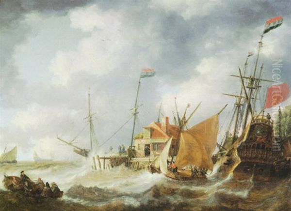 Harbor Scene With Approaching Storm Oil Painting by Bonaventura Peeters the Elder