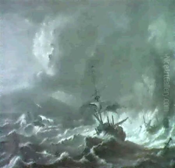 Merchantmen Foudering Off A Rocky Coast In A Gale. Oil Painting by Bonaventura Peeters the Elder