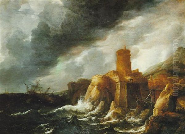 Shipping In A Stormy Sea Oil Painting by Bonaventura Peeters the Elder