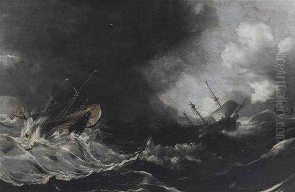 Shipping In Stormy Waters Oil Painting by Jan Peeters the Elder