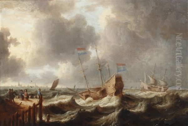 Shipping In High Seas Oil Painting by Jan Peeters the Elder