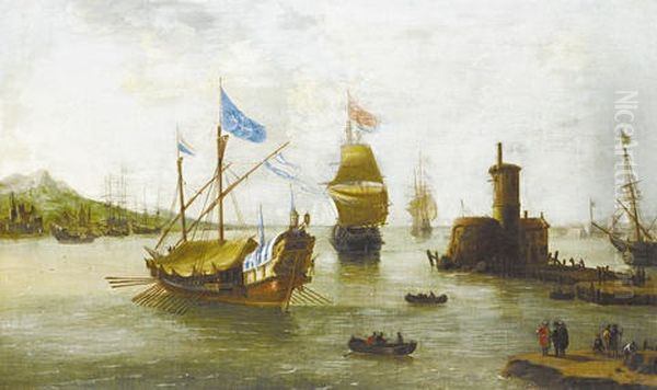 Shipping Approaching A Harbor In A Calm Oil Painting by Jan Peeters the Elder