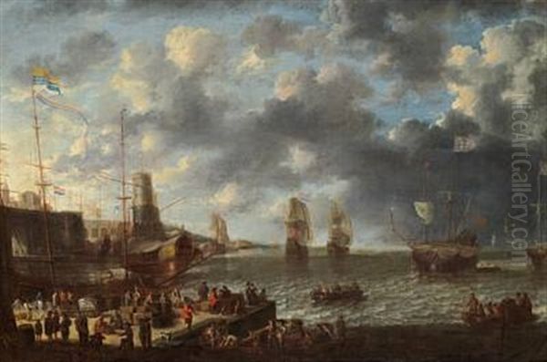 Harbour Scene With Dutch Ships Arriving Oil Painting by Jan Peeters the Elder