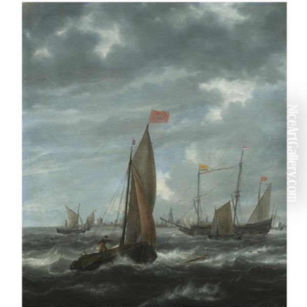 Merchantmen And Other Shipping Off Flushing Oil Painting by Jan Peeters the Elder