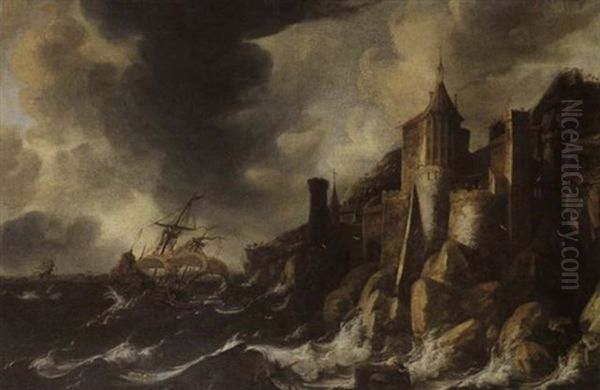 Seesturm Vor Felsiger Kuste Oil Painting by Jan Peeters the Elder