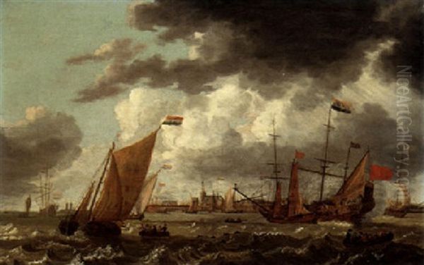 Shipping Vessels Sailing Off Veere Oil Painting by Jan Peeters the Elder