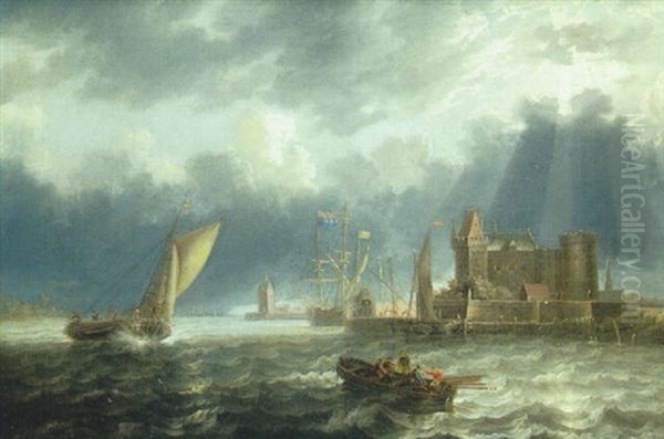 Embarcation Prises Dans Un Coup De Vent A L'entree D'un Port Fortifie Oil Painting by Jan Peeters the Elder