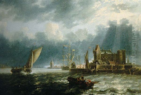 Ville En Bordure D'estuaire Par Temps Orageux Oil Painting by Jan Peeters the Elder