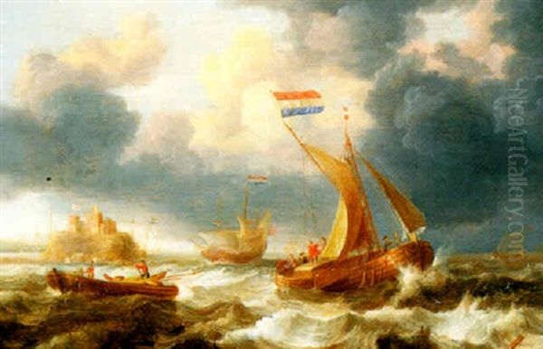 Shipping In Rough Water Oil Painting by Jan Peeters the Elder