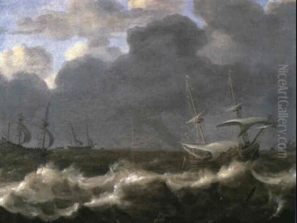 Dutch Merchant Flutes In Choppy Seas Oil Painting by Jan Peeters the Elder