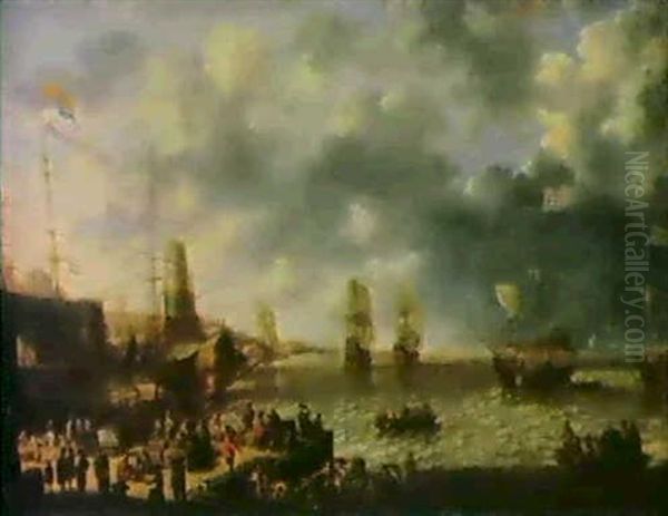 Havneparti Med Handelsskibe,                                Der Vender Hjem Oil Painting by Jan Peeters the Elder