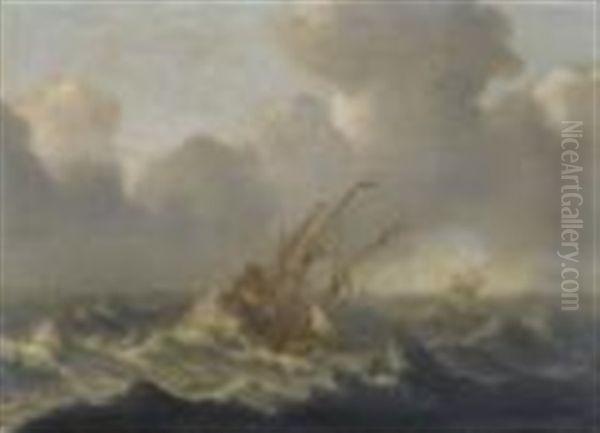 Dutch Warships In A Rough Sea Oil Painting by Bonaventura Peeters the Younger