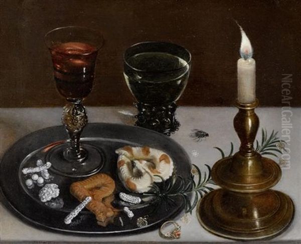 Stilleben Mit Facon De Venise - Glas, Romer Und Einer Kerze (allegorie Der Hochzeit) Oil Painting by Clara Peeters