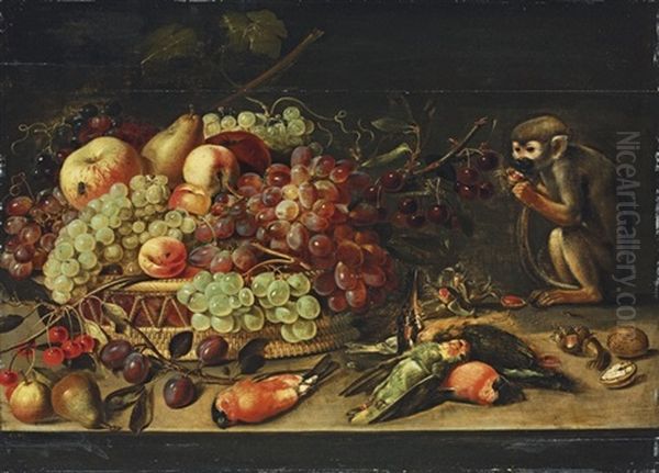 Apples, Cherries, Apricots And Other Fruit In A Basket Oil Painting by Clara Peeters