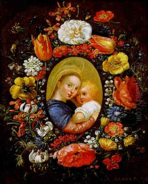 Maria Mit Dem Kind Im Blumenkranz Oil Painting by Clara Peeters