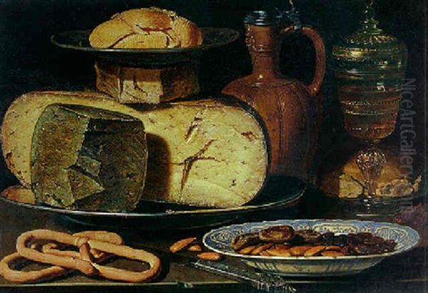 Nature Morte Au Pichet Et L'assiette De Fromages Oil Painting by Clara Peeters