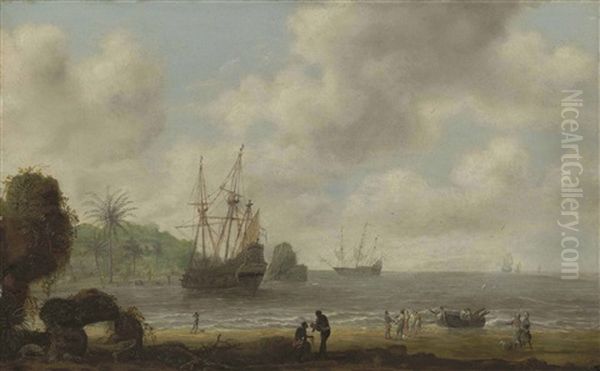 The Dutch Man-of-war Amsterdam Before The Brazilian Coast Oil Painting by Gillis (Egidius I) Peeters