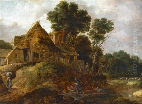 Hollandisches Bauerngehoft Am Waldrand Oil Painting by Gillis (Egidius I) Peeters