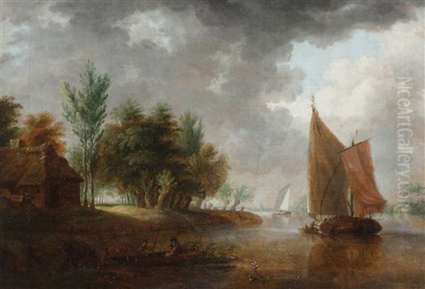 Landscape With Sailboats Oil Painting by Gillis (Egidius I) Peeters