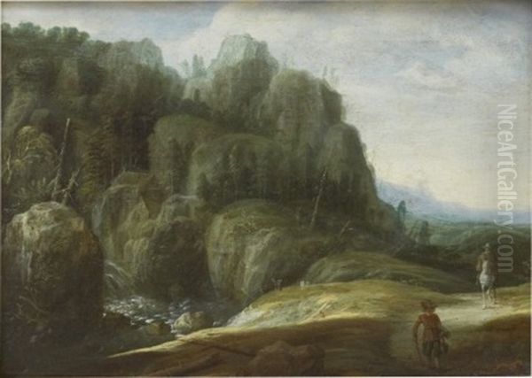 Bergslandskap Med Figurer Oil Painting by Gillis (Egidius I) Peeters