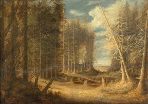 Waldlandschaft Mit Umgesturzten Baumen Und Wanderern Oil Painting by Gillis (Egidius I) Peeters