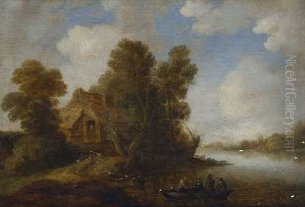 Flusslandschaft Mit Bauernhaus Oil Painting by Gillis (Egidius I) Peeters