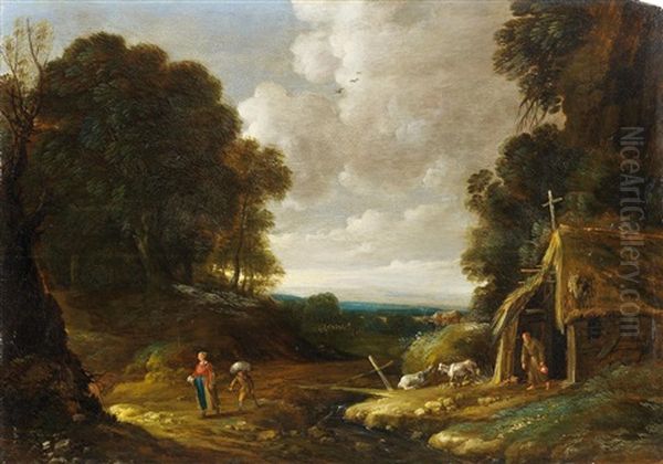 Bewaldete Landschaft Mit Einem Einsiedler Und Reisenden Oil Painting by Gillis (Egidius I) Peeters