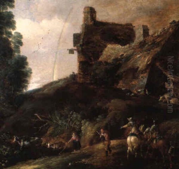 Landelijk Tafereel Met Ruiters Oil Painting by Gillis (Egidius I) Peeters