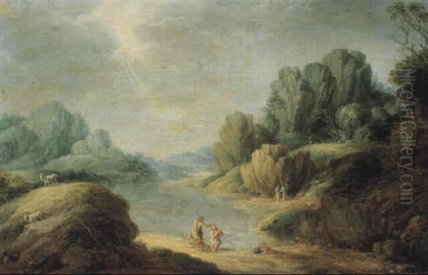 Paysage De Riviere Avec Le Bapteme Du Christ Oil Painting by Gillis (Egidius I) Peeters