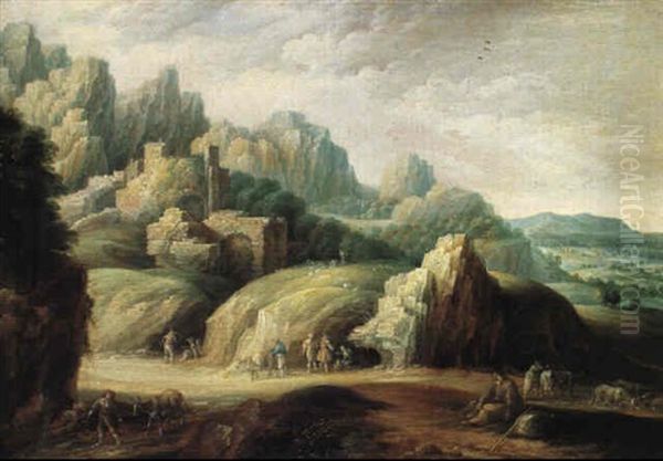 A Mountainous Landscape With Herdsmen And Their Flocks Oil Painting by Gillis (Egidius I) Peeters