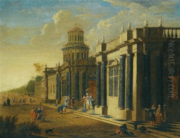 Elegant Figures In Oriental Costume By A Palace Oil Painting by Jacob Peeters