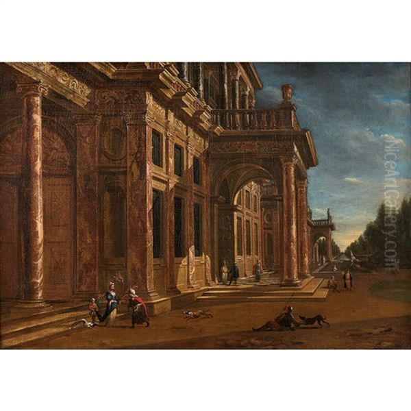 Personnages Orientaux Devant Un Palais Architecture by Jacobus Balthasar Peeters