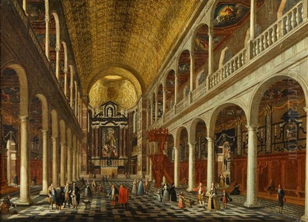 Two Interiors Of The Jesuit Church In Antwerp Oil Painting by Jacobus Balthasar Peeters